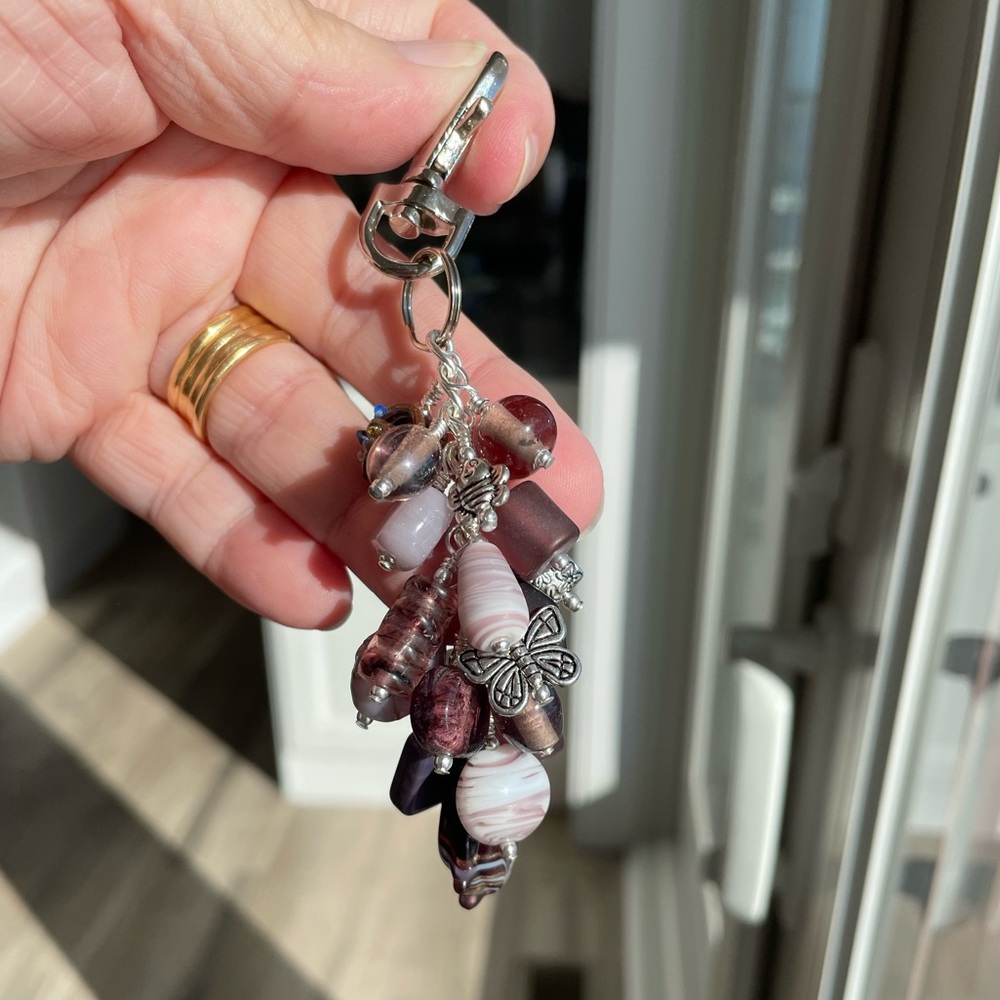 Handmade Long Purple Bead Grape Hand Bag Charm Keychain Snap Hook Clip